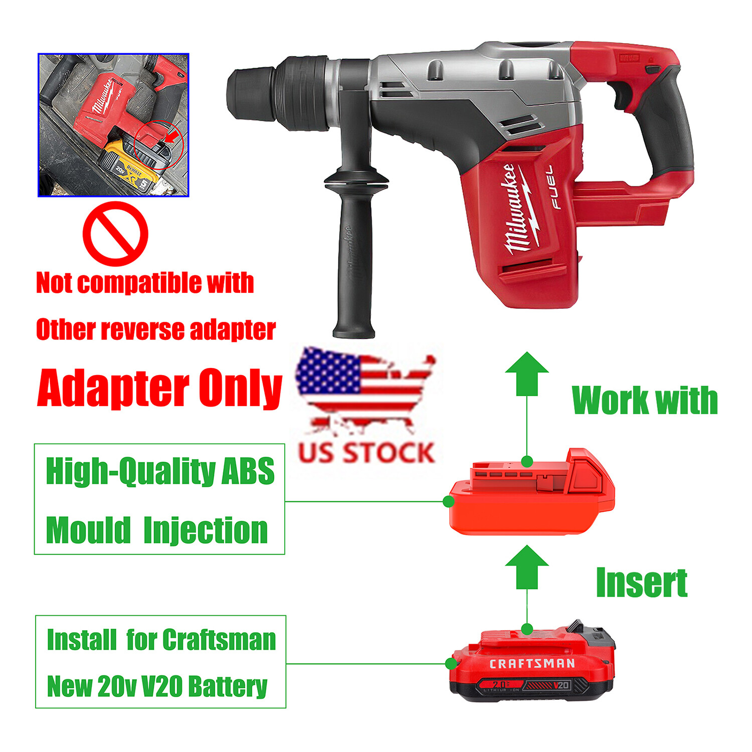 1x Adapter Upgarde for Milwaukee M18 Tools To Craftsman NEW 20v V20 Type Battery gallery