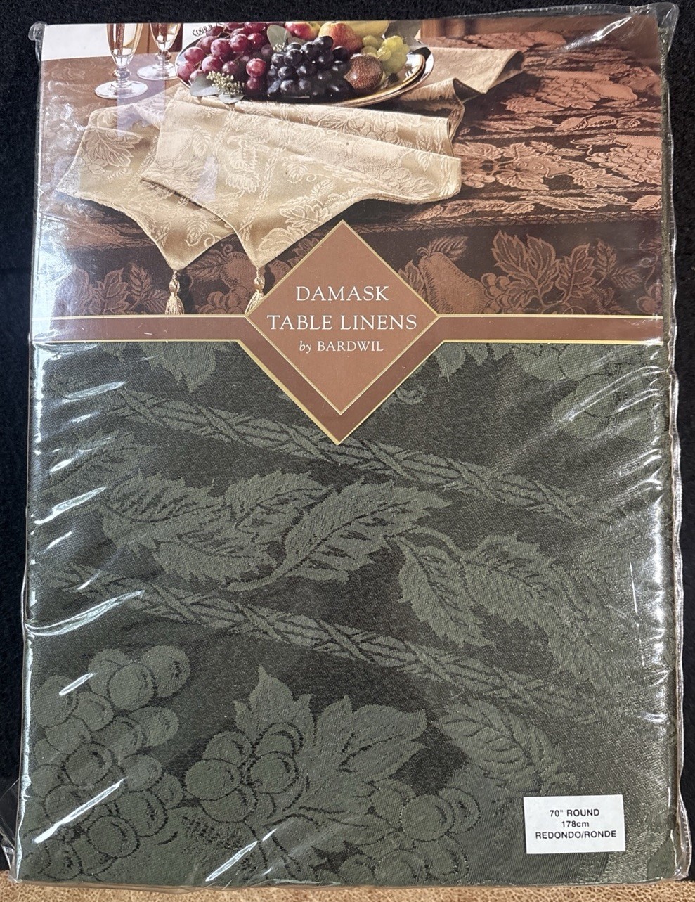 Bardwil Damask ROMA Table Linens~ Moss Green 70" Round NEW~Cotton-Poly~ Sealed ￼ gallery