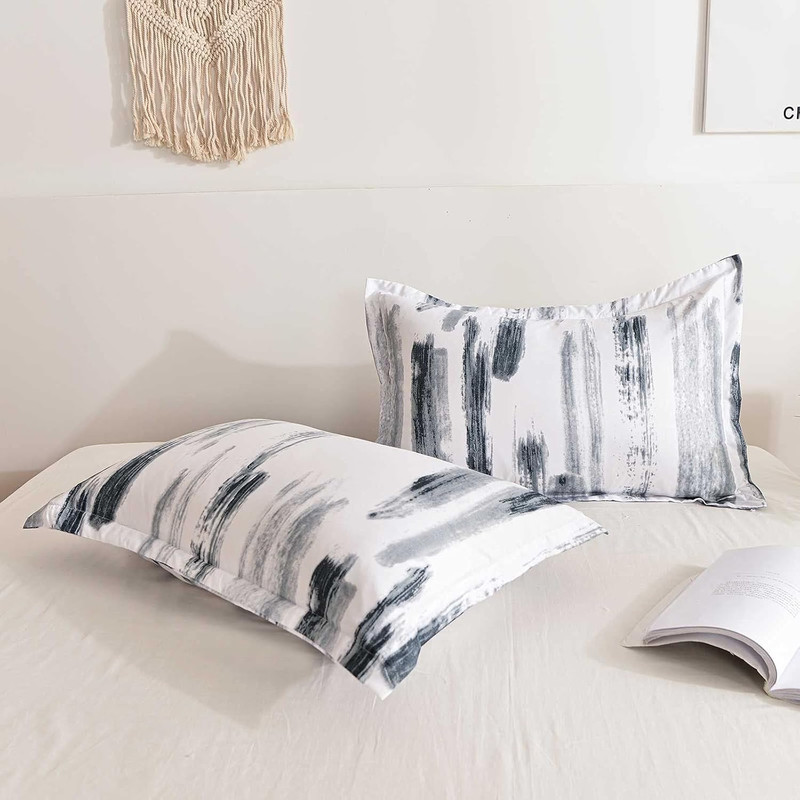 Queen Comforter Set 3Pc, Art Grey White Printed Pattern Reversible down Alternat gallery