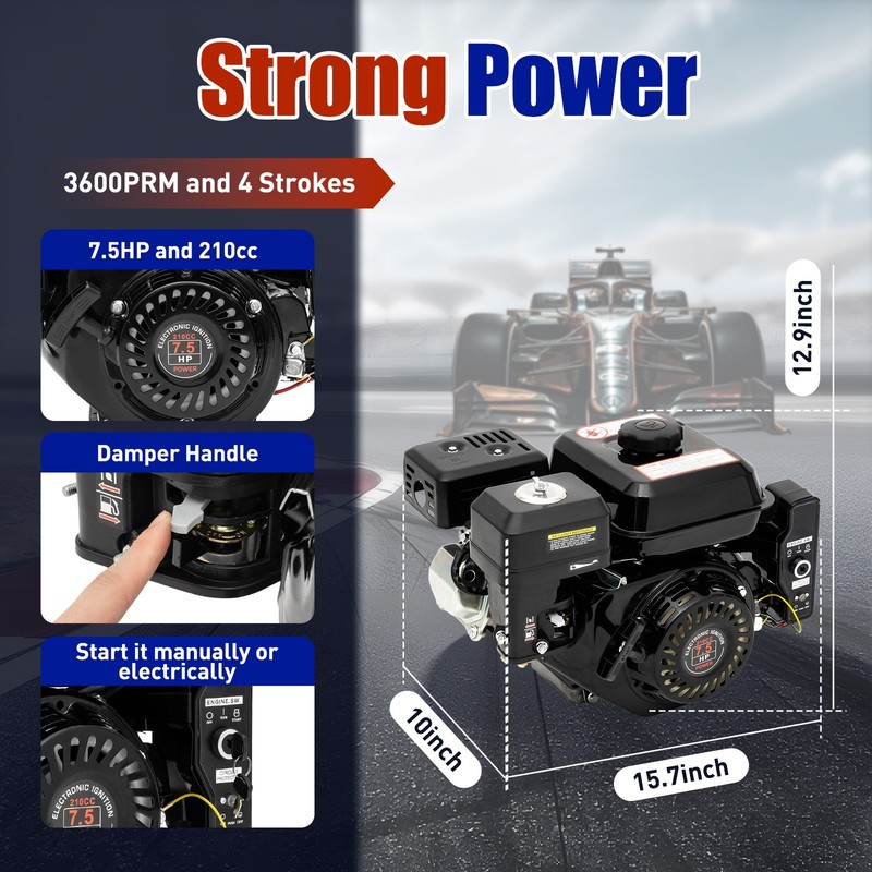 212cc 7.5 HP Electric Start Horizontal Engine Go Kart Gas Engine Motor 4-Stroke gallery