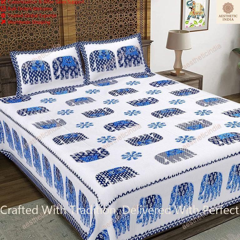 Indian Cotton Bedsheet With 2 Pillow Cover Double Sheet Indian Buti Design gallery