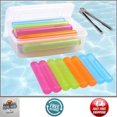 8Pack Reusable Ice Cubes with Lid Bin BPA Free Plastic Ice Sticks for Drinks