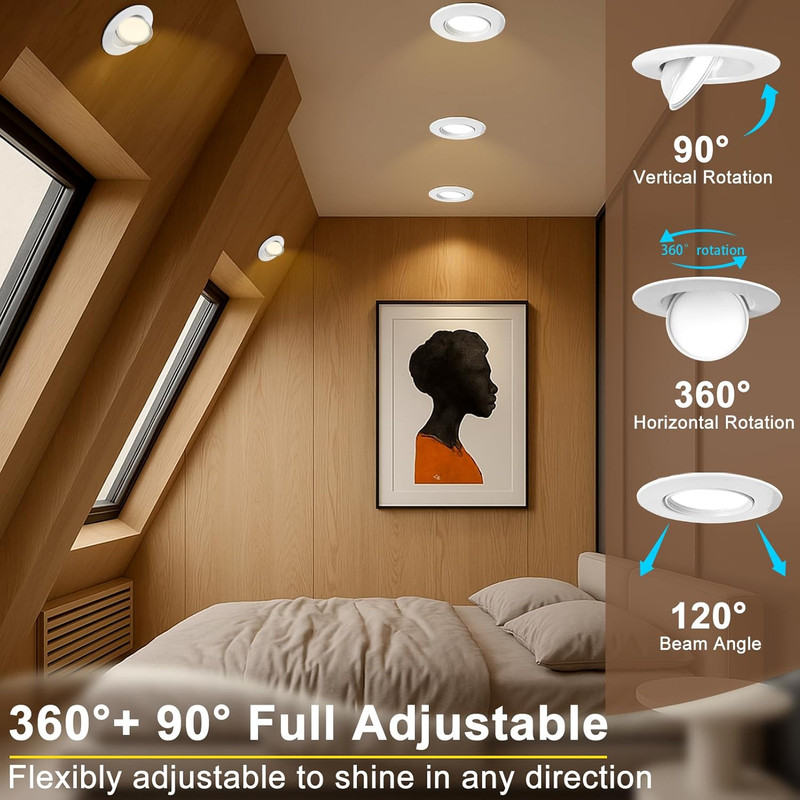 24 Pack 6" LED Gimbal Lights, 3CCT Dimmable, 1300LM, ETL/FCC Certified gallery