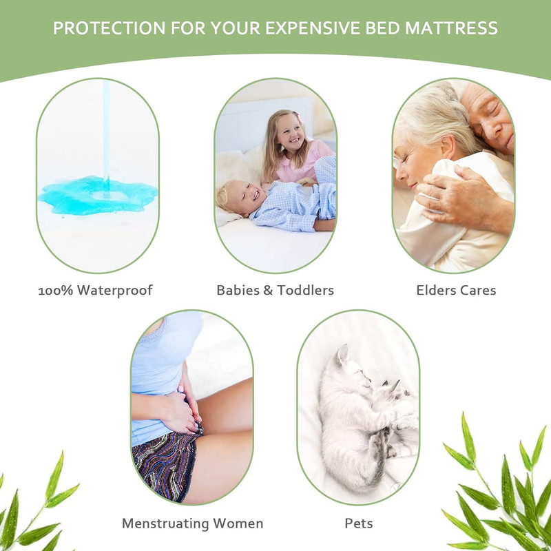 Waterproof Mattress Protector Twin, Breathable Bamboo Cover, Skin Friendly, 14" gallery