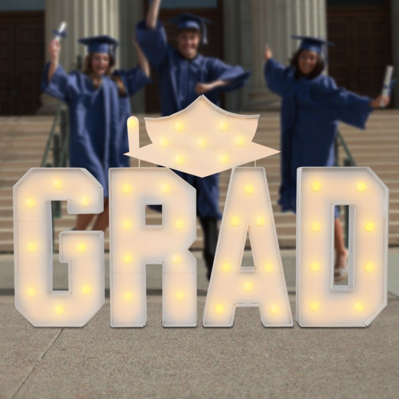 GRAD Graduation LED Lighted Letters with Cap Sign for Party Decor, Photo Props gallery