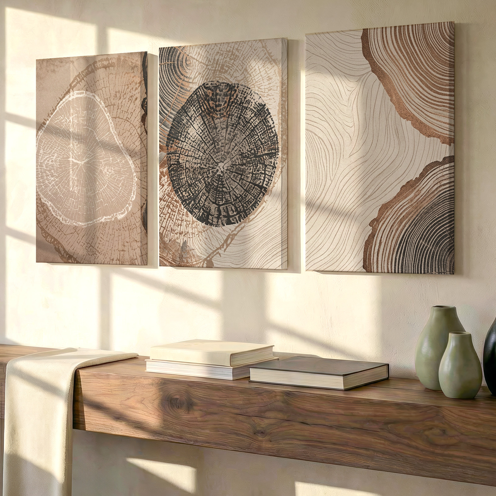 3 Pieces Tree Rings Large Wall Art Canvas Print Set for Living Room Set Of 3 gallery