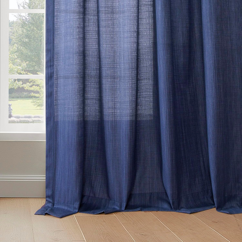 Ink Blue Rustic Linen Light Filtering Curtains 96" Long - 2 Panels gallery