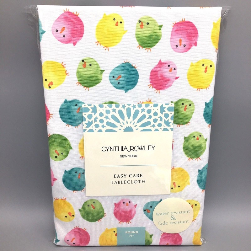 5pc Cynthia Rowley Easter Chick 70" R Tablecloth 4 Napkin Set Watercolor Spring gallery