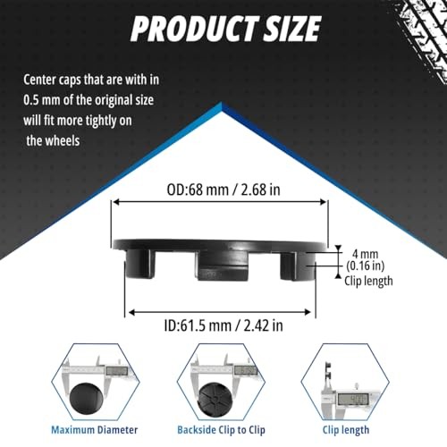 4 Pack Wheel Center Caps Kit for 20" SRT Replica Wheels, OD 68 mm / 2.68 black gallery