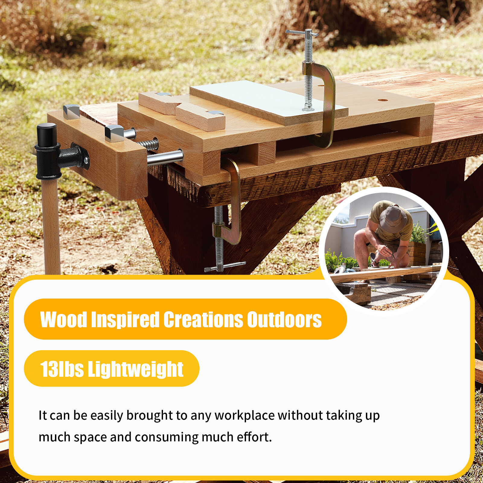 Portable Woodworking Bench Hard wood Workbench Wood Vise Workbench w/ Clamping gallery