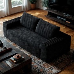 63″ Boneless couch Loveseat Sofa Comfy Deep Seat Modern w/Black Plush Fabric