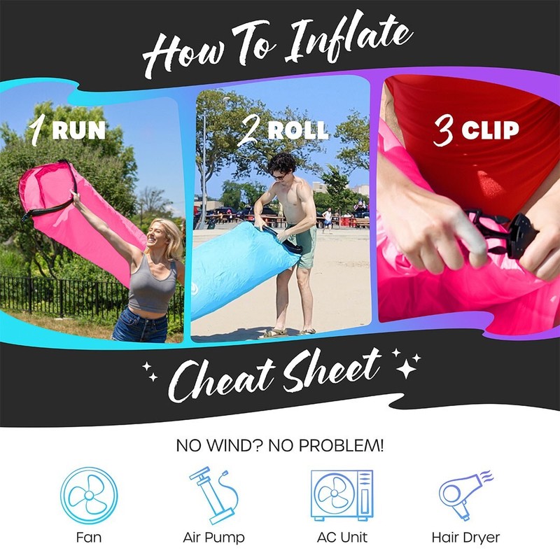 Mockins Inflatable 2 Pack Pink & Blue Blow Up Lounger Beach Chair & Travel Bag gallery