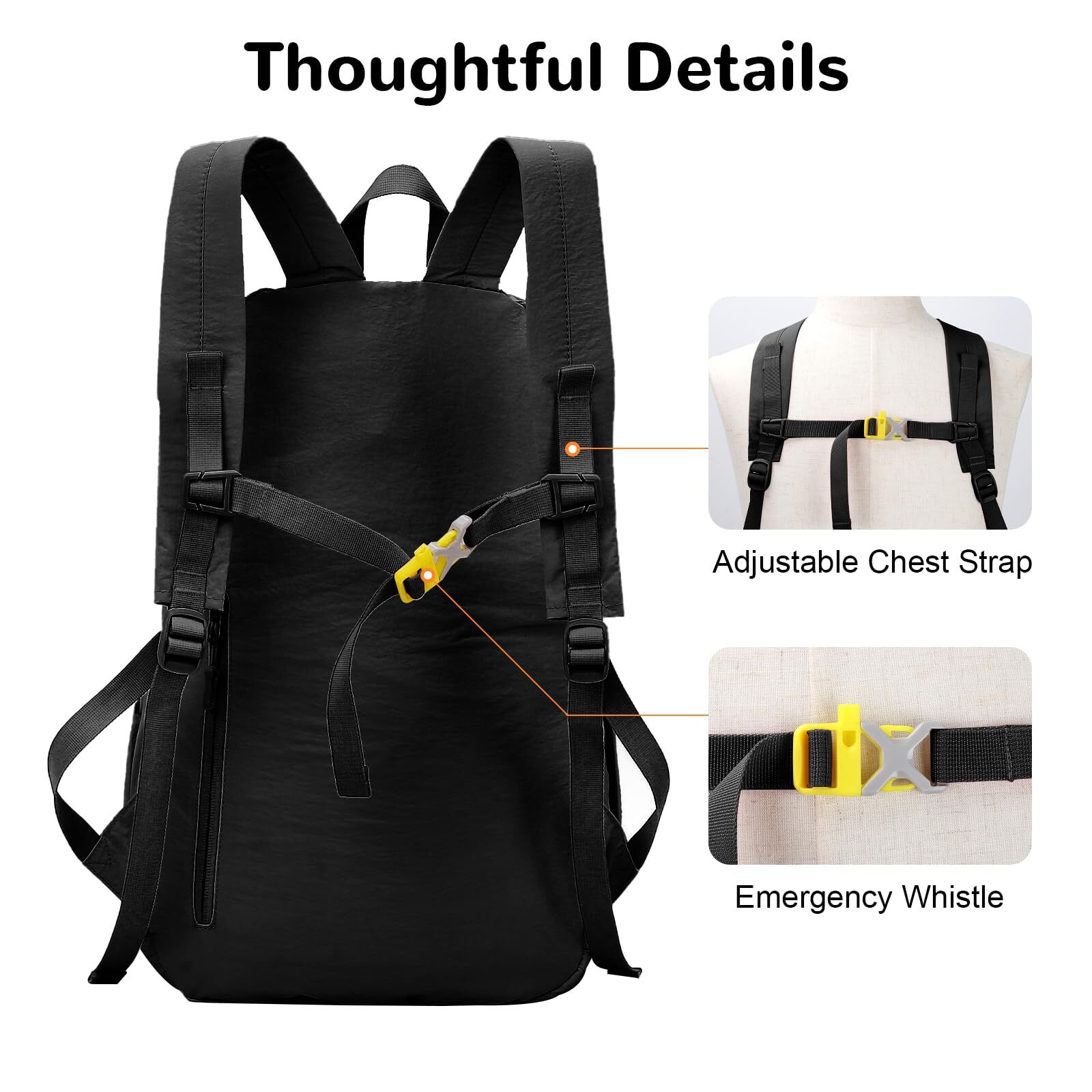 25L Foldable Hiking Backpack with Wet Pocket Small Packable Daypack Black 5