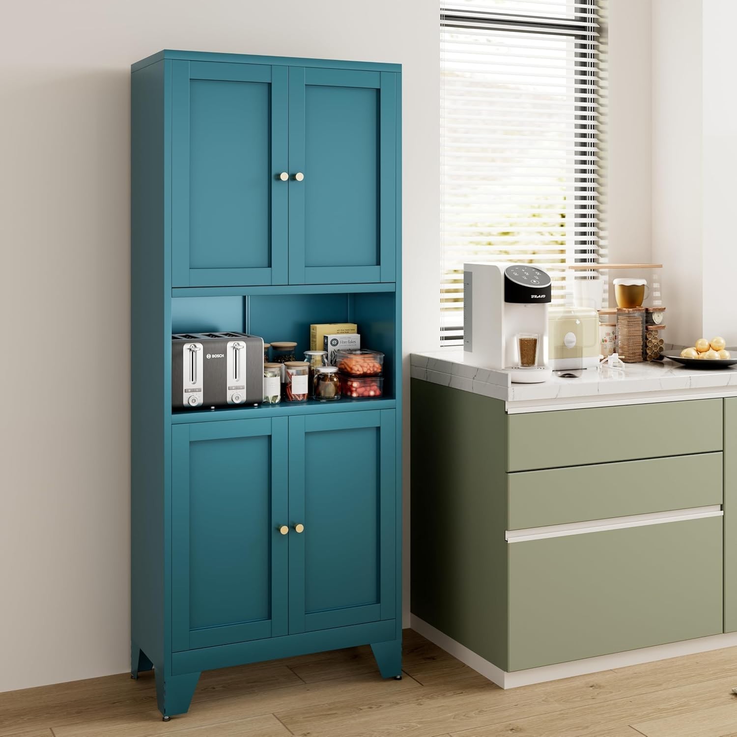 69" Metal Pantry Cabinet Kitchen Storage Microwave Stand with Storage Cabinet gallery