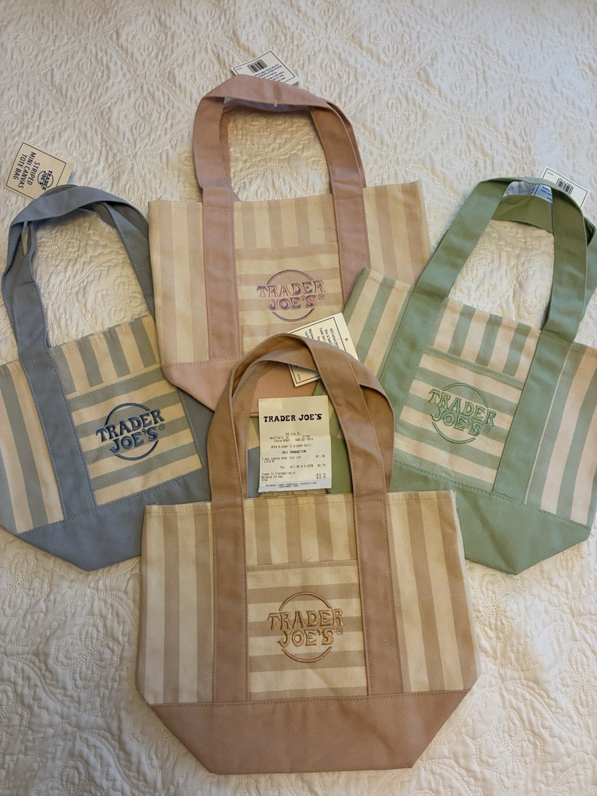 GENUINE NWT Trader Joe's Small Striped Canvas Tote Bag Set 4pcs (AUTHENTIC) gallery