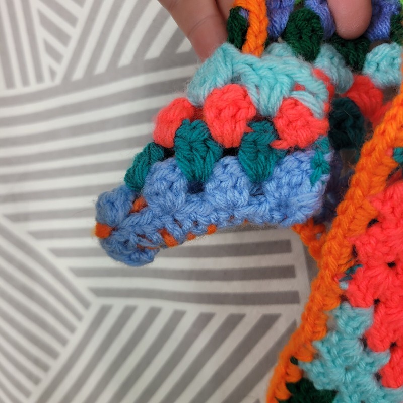 Hand Knit Afghan Zig Zag Chevron Vintage Lap Robe Granny Colorful 45x39” Throw gallery