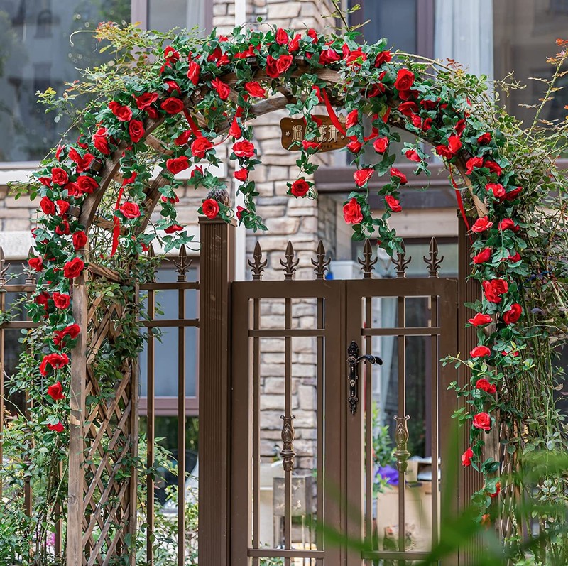 3× Garland Wall Silk Artificial Hanging Rose Red Flowers Vine Wedding Decor US gallery