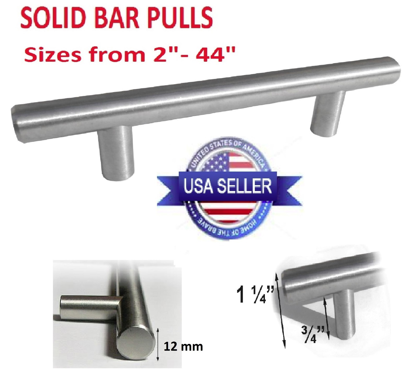 Kitchen Cabinet Door Handle Brushed Nickel SOLID Bar Pulls 4" 5" 6" 8" 10" - 44" gallery