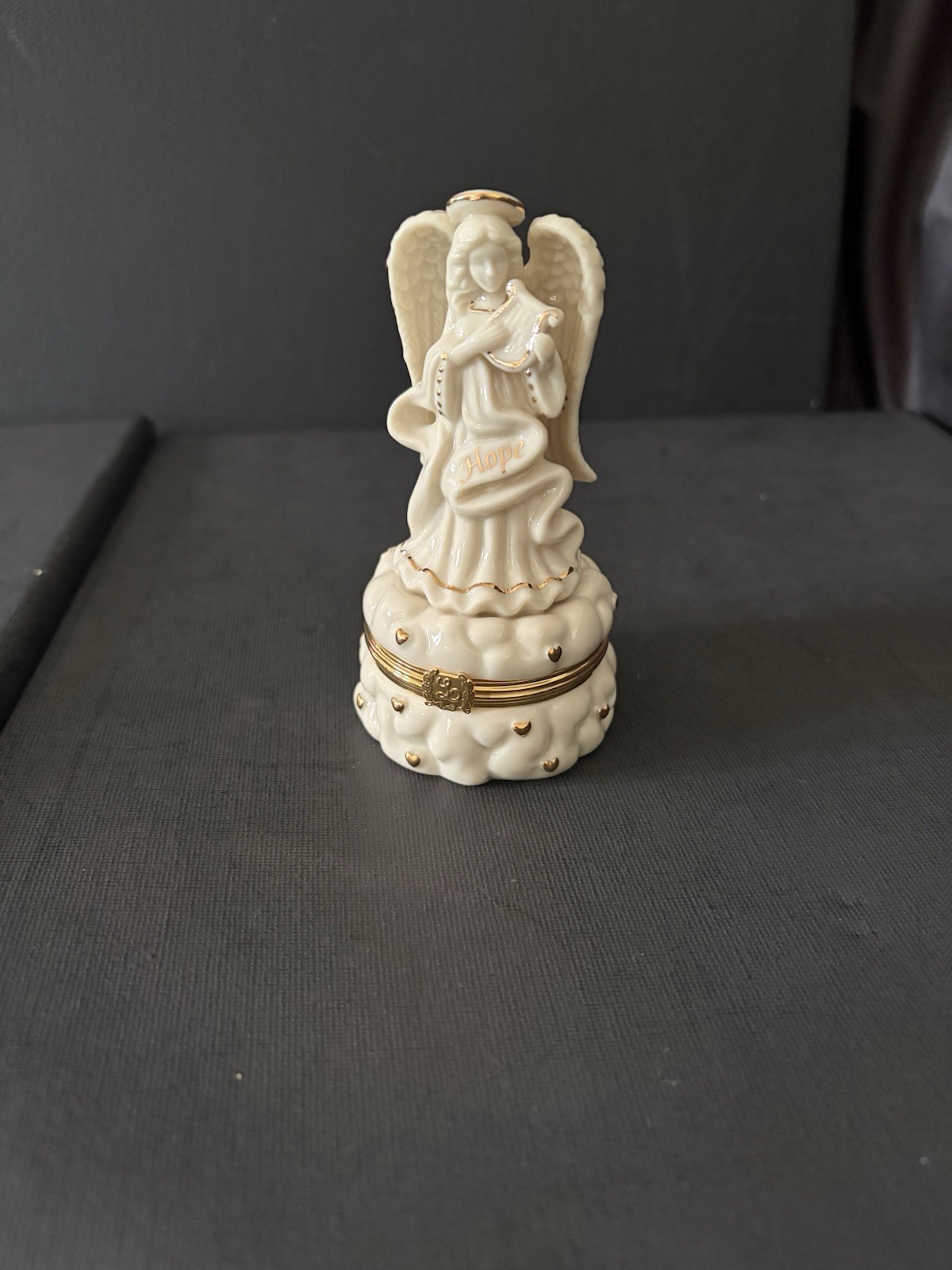 Lenox Treasure Boxes Porcelain 'Angel of Hope' Trinket Box with Lute Charm gallery