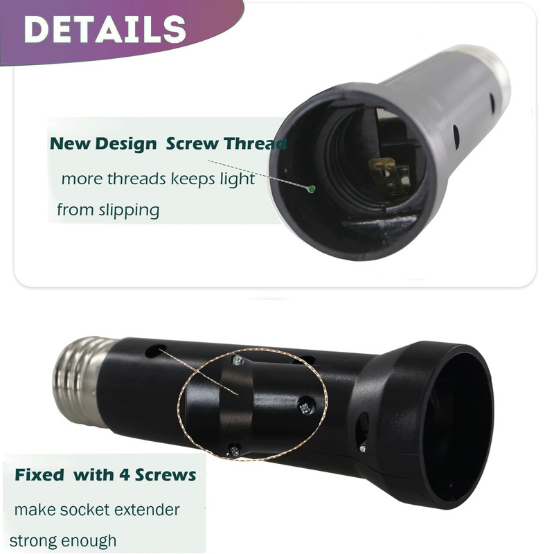 5.31 Inches Light Socket Extender, E26 to E27 Light Bulb Extension Socket Lamp L gallery