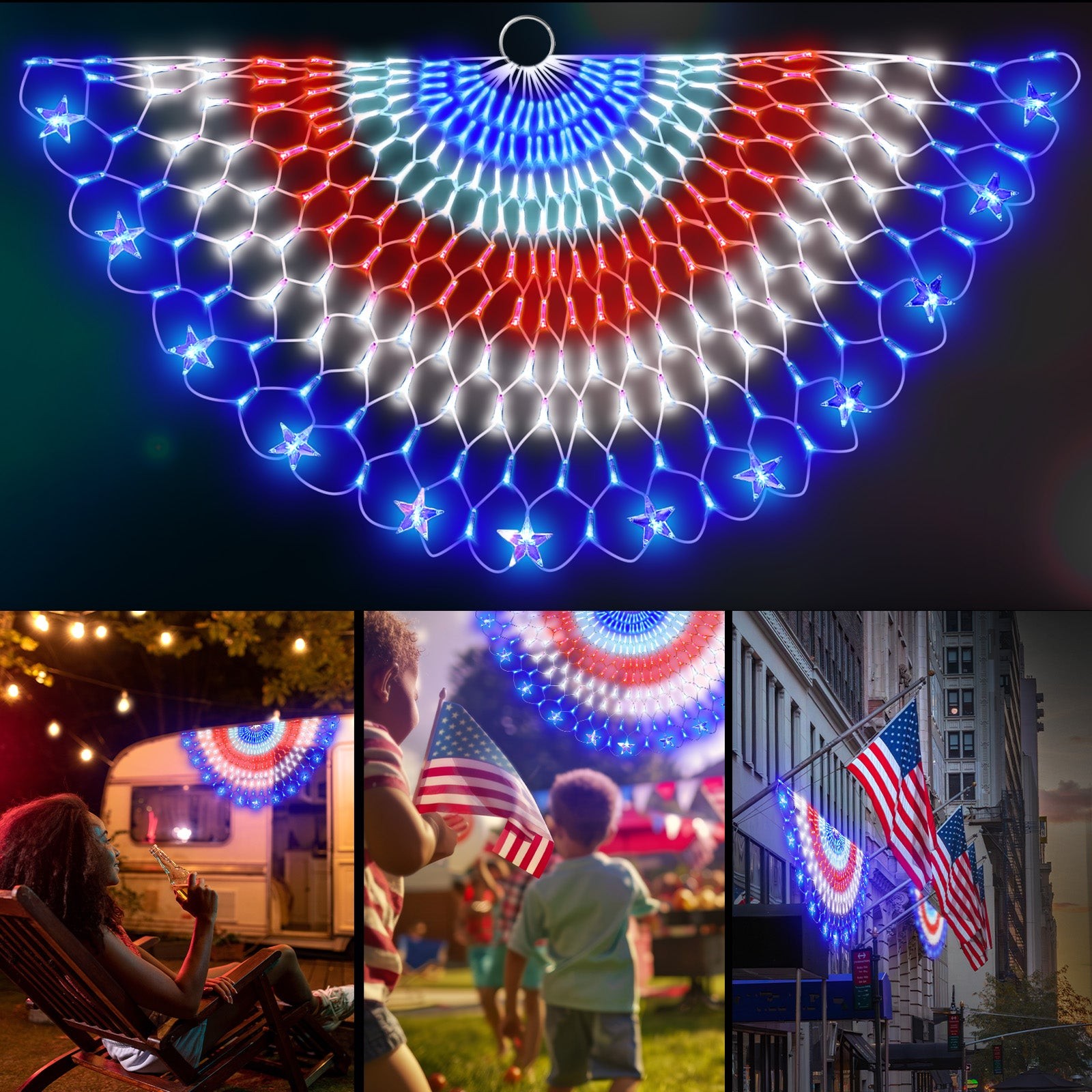 OPT7 American Flag LED Half Fan Net String Light Kit 4x2 FT Outdoor Patriotic gallery