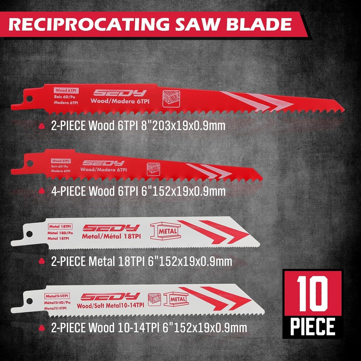 10-Piece Ultimate Reciprocating Saw Blade Set, Premium 6 & 8 Inch Wood & Metal C gallery