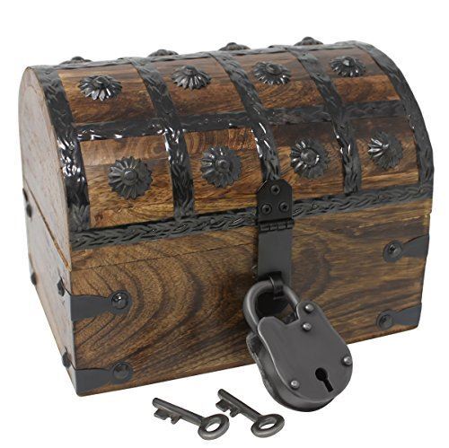 Nautical Cove Pirate Treasure Chest with Iron Lock and Skeleton Key - Wood Box gallery