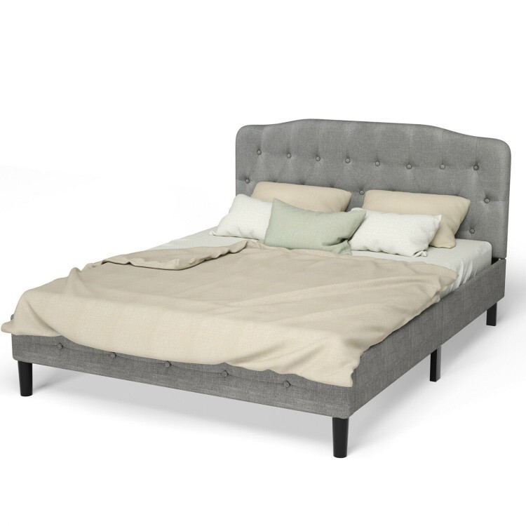 Queen Size Modern Upholstered Tufted Headboard Bed Adjustable Height Light Gray gallery