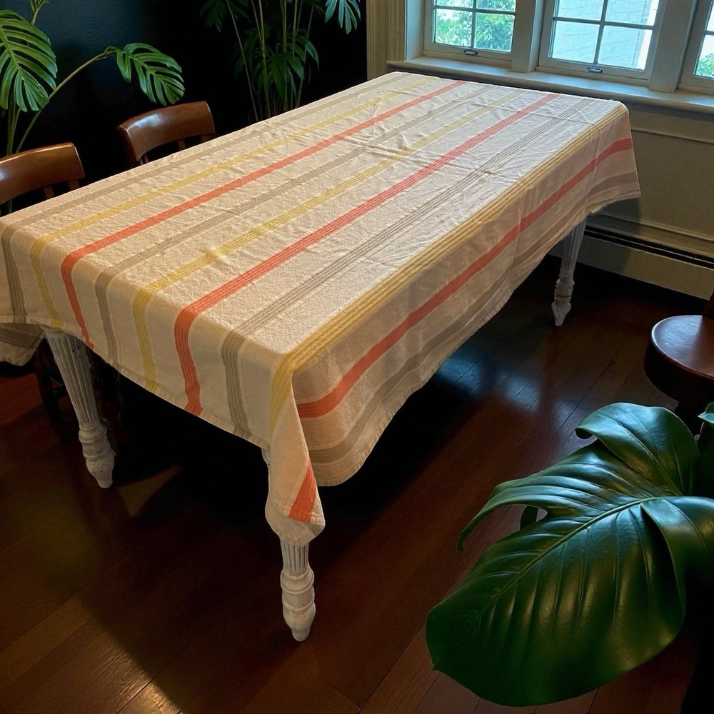 Max Studio Home Tablecloth Stripes Fall Colors Orange Yellow Brown Tan