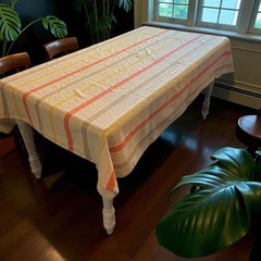 Max Studio Home Tablecloth Stripes Fall Colors Orange Yellow Brown Tan