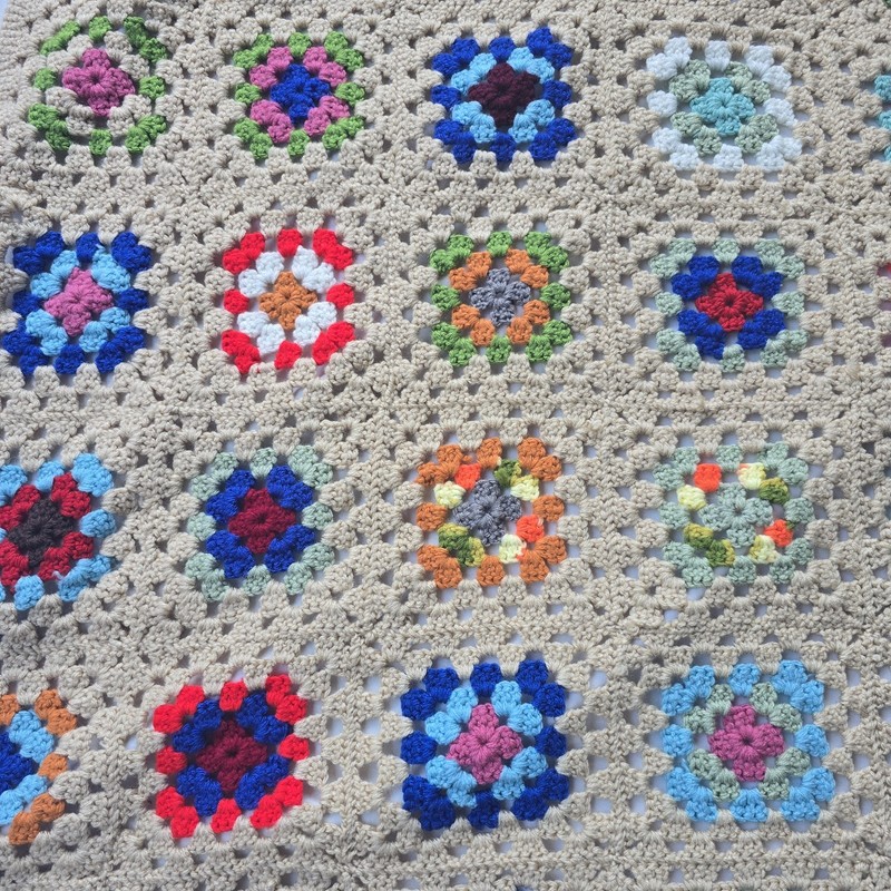 Hand Crocheted Multicolor Afgan Throw Blanket Granny Squares Around 54x41 gallery