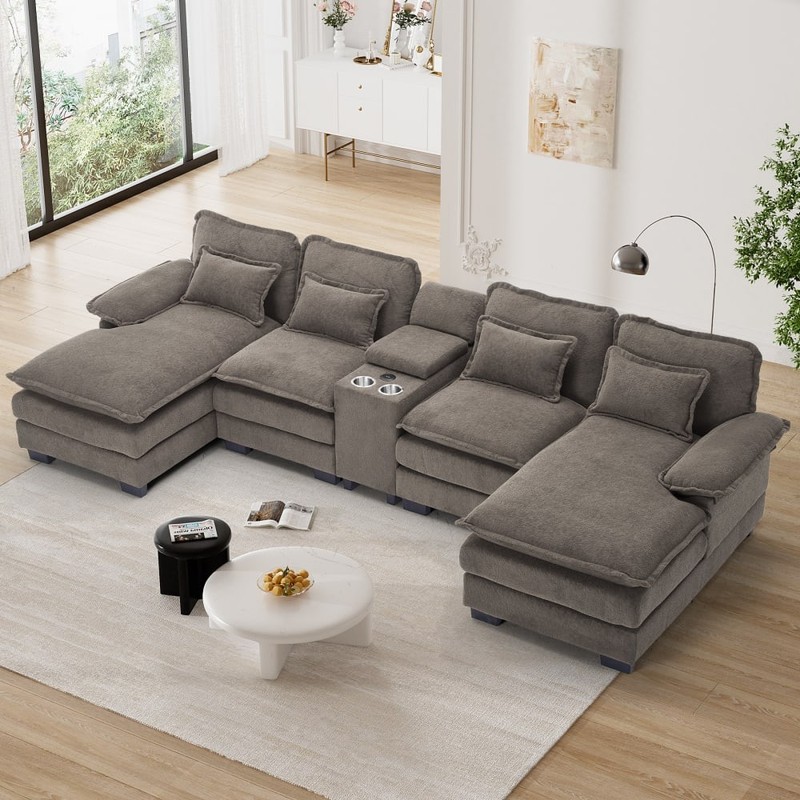 133" U Shaped Cloud Sectional Sofa Extra Deep with Fluffy Double Chaise Lounge gallery