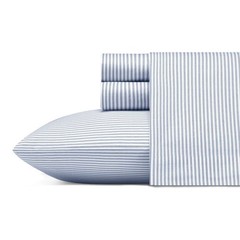 Twin Printed Pattern Percale Cotton Sheet Set Blue Stripe – Poppy &