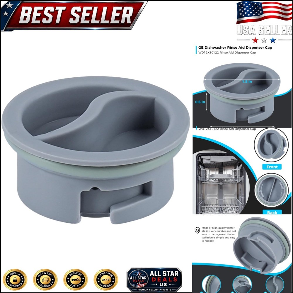 Compact Grey Rinse Aid Dispenser Cap for GE Dishwasher - No Batteries Required