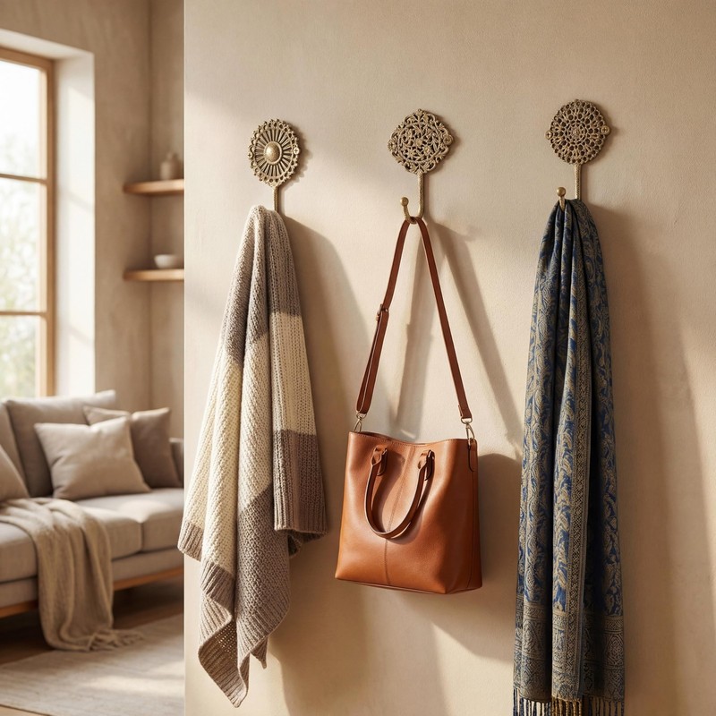 IndianShelf Solid Brass Boho Decorative Wall Hooks - Holds Up to 33 lbs - Vin... gallery