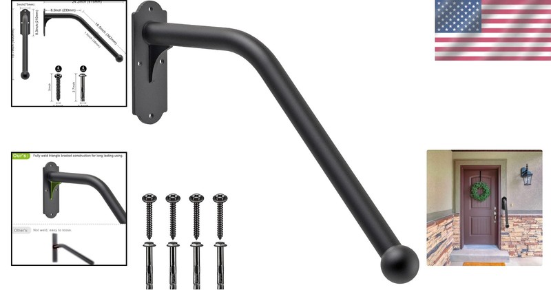 Fully Welded Black Steel Handrail | Safety Grab Bar for Elderly | 24'' Length gallery