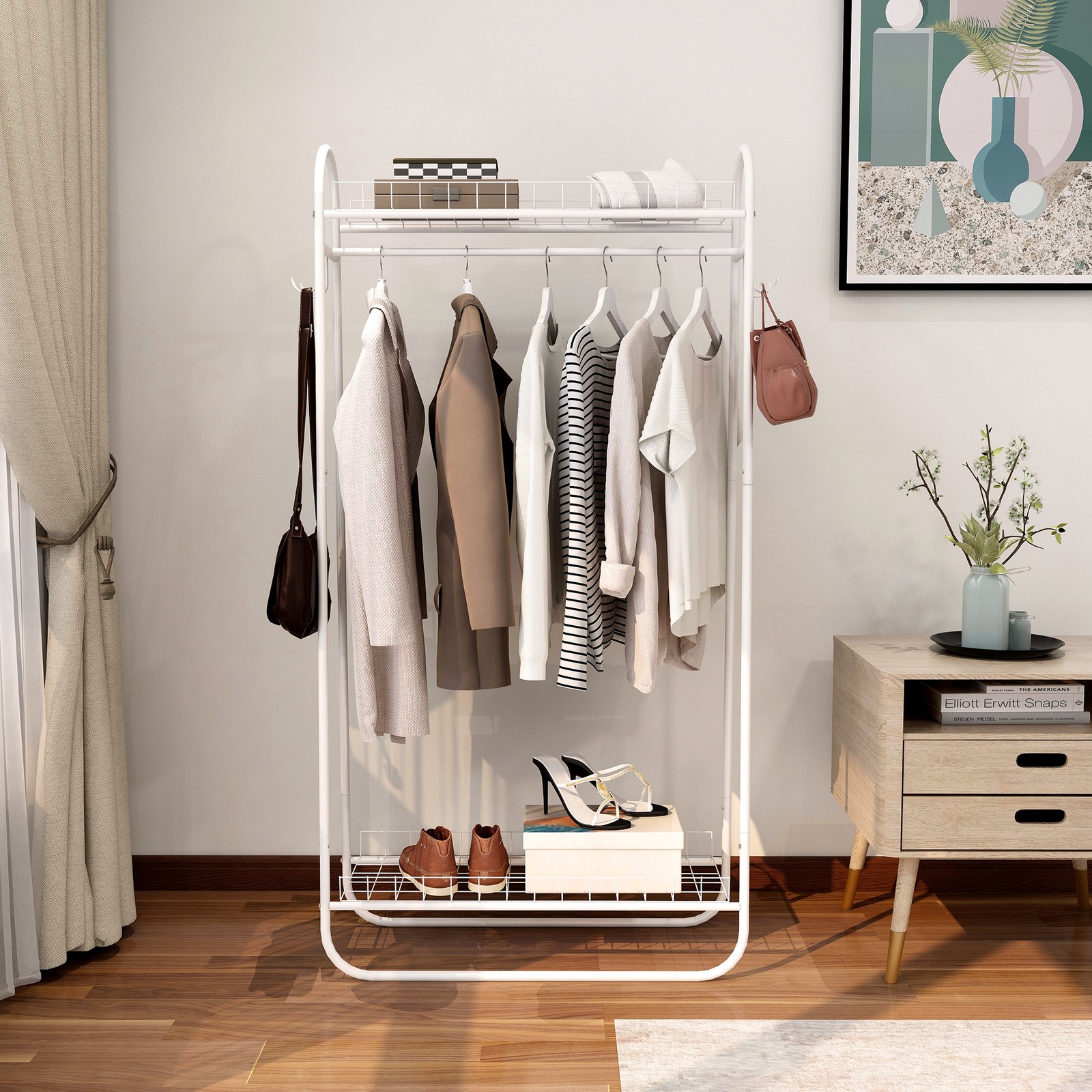Portable Rack Freestanding Heavy Duty Clothing Rack Rolling Clothes Rack White gallery