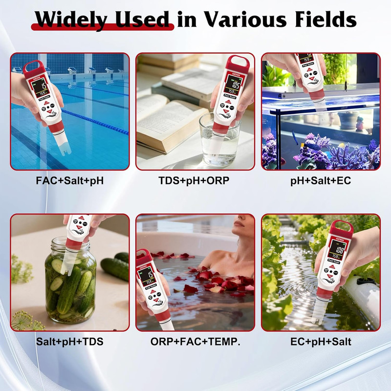 Digital Chlorine Tester Pool Salinity Meter, 7-In-1 Ph Meter Test FAC Ph Salt OR gallery