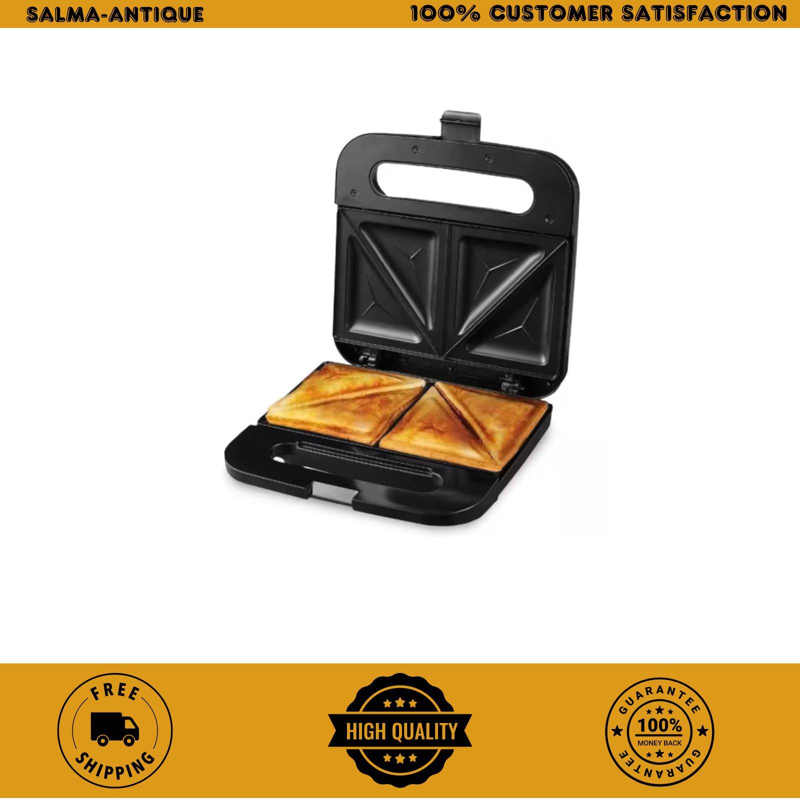 Electric Sandwich Maker, Non-Stick Plates, Indicator Lights, New-Black GPS401B gallery