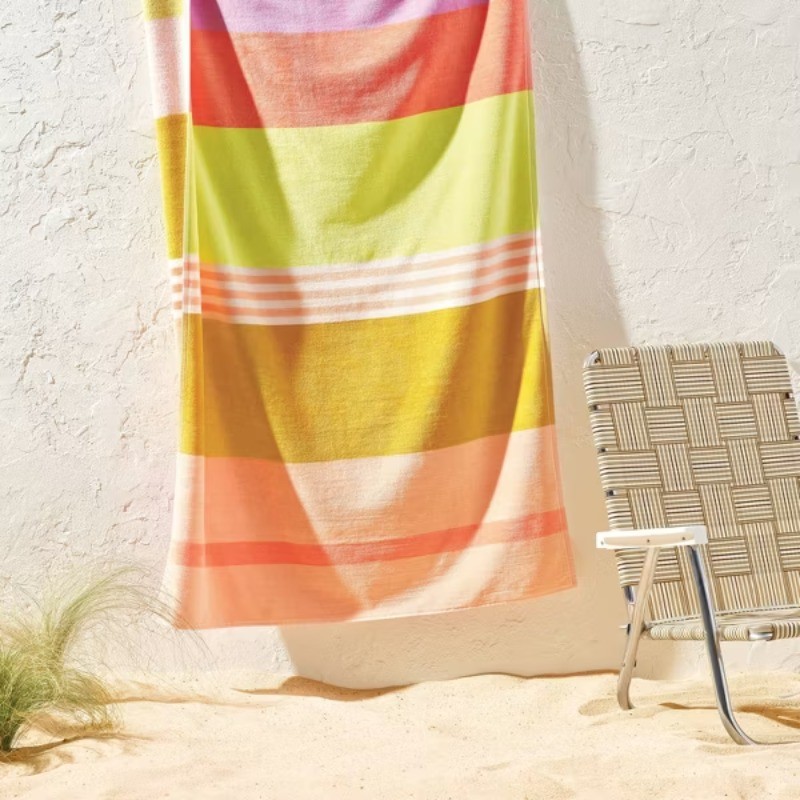 36"x72" Reversible Crosswoven Multi Striped Oversized Beach Towel Pink/Orange gallery