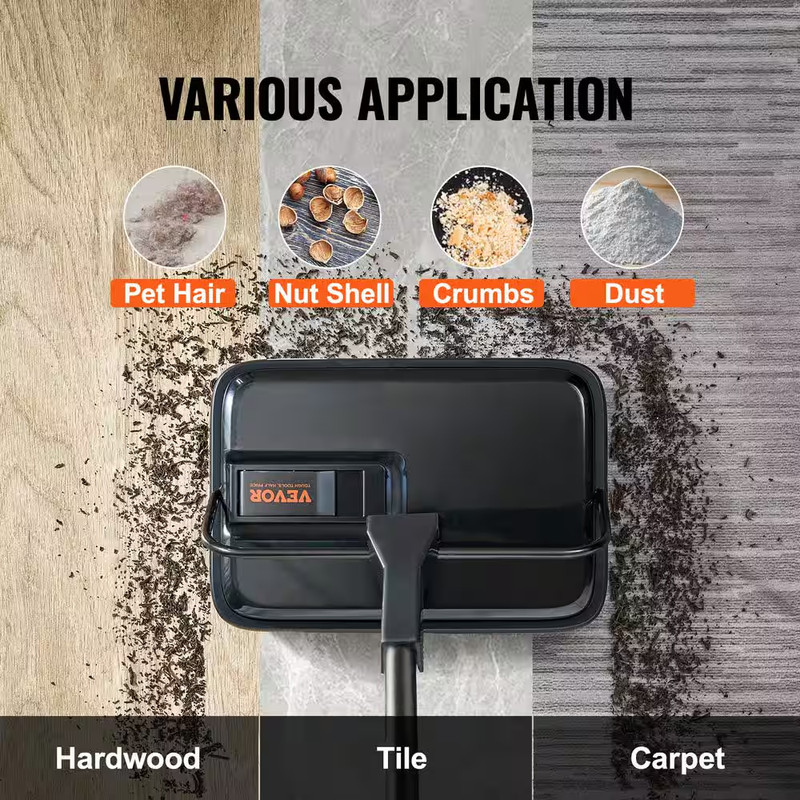 Carpet Sweeper 7.9 In. Sweeping Paths Manual Floor Sweeper with Comb Rugs Black gallery