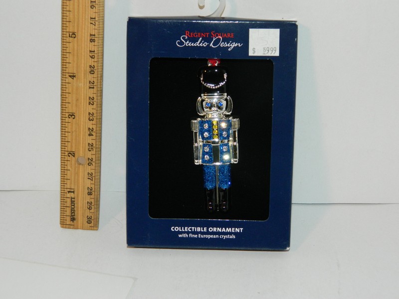 Shiny Silver Plated Blue Nutcracker christmas tree Ornament w Crystals holiday gallery