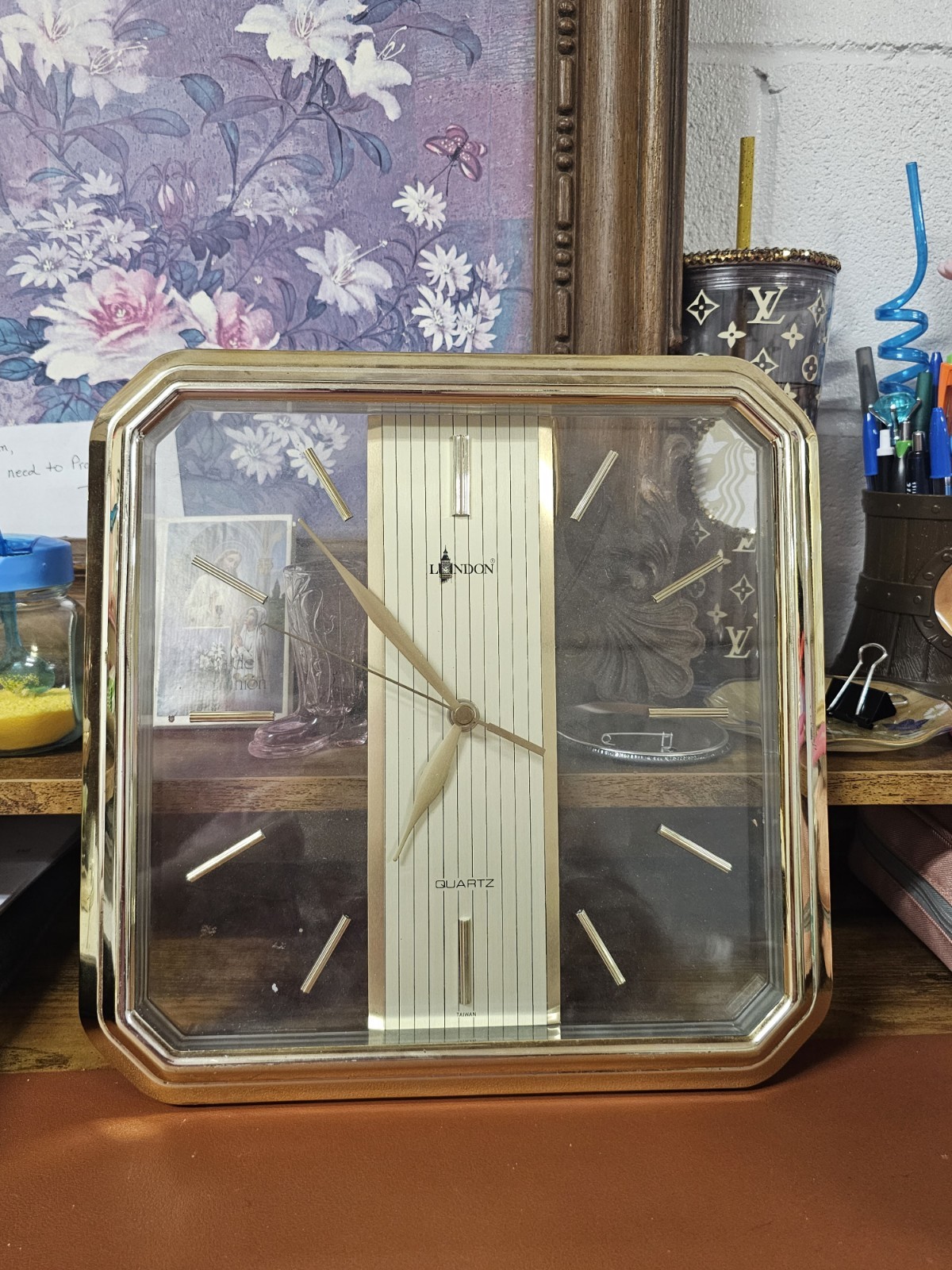 London Rectangular Gold Hanging Wall Clock Analog Quartz, Non-Numeric, 12Hr gallery