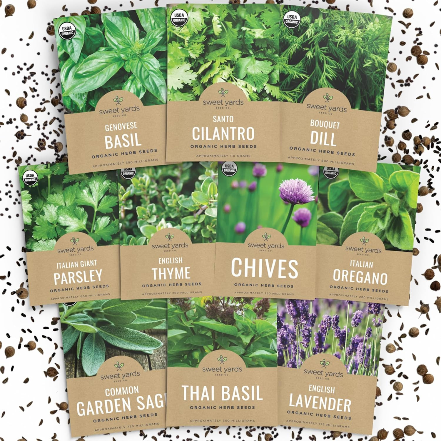 Organic Herb Seeds Variety Pack - 10 Individual Packs - 2025 Season - Basil, Cil gallery