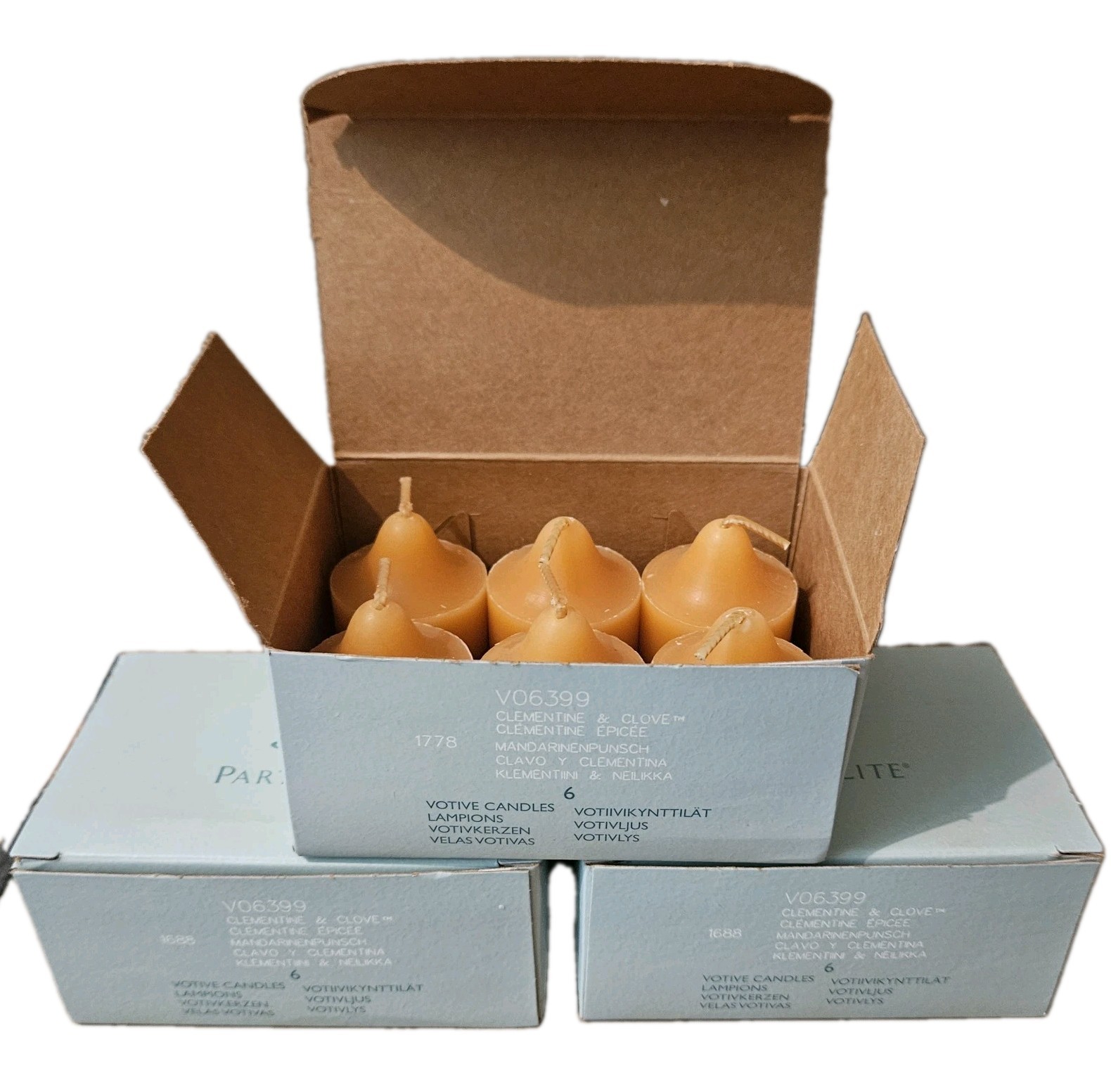 3 boxes PartyLite CLEMENTINE & CLOVE Votive Candles (18 Total Votives) --Retired gallery