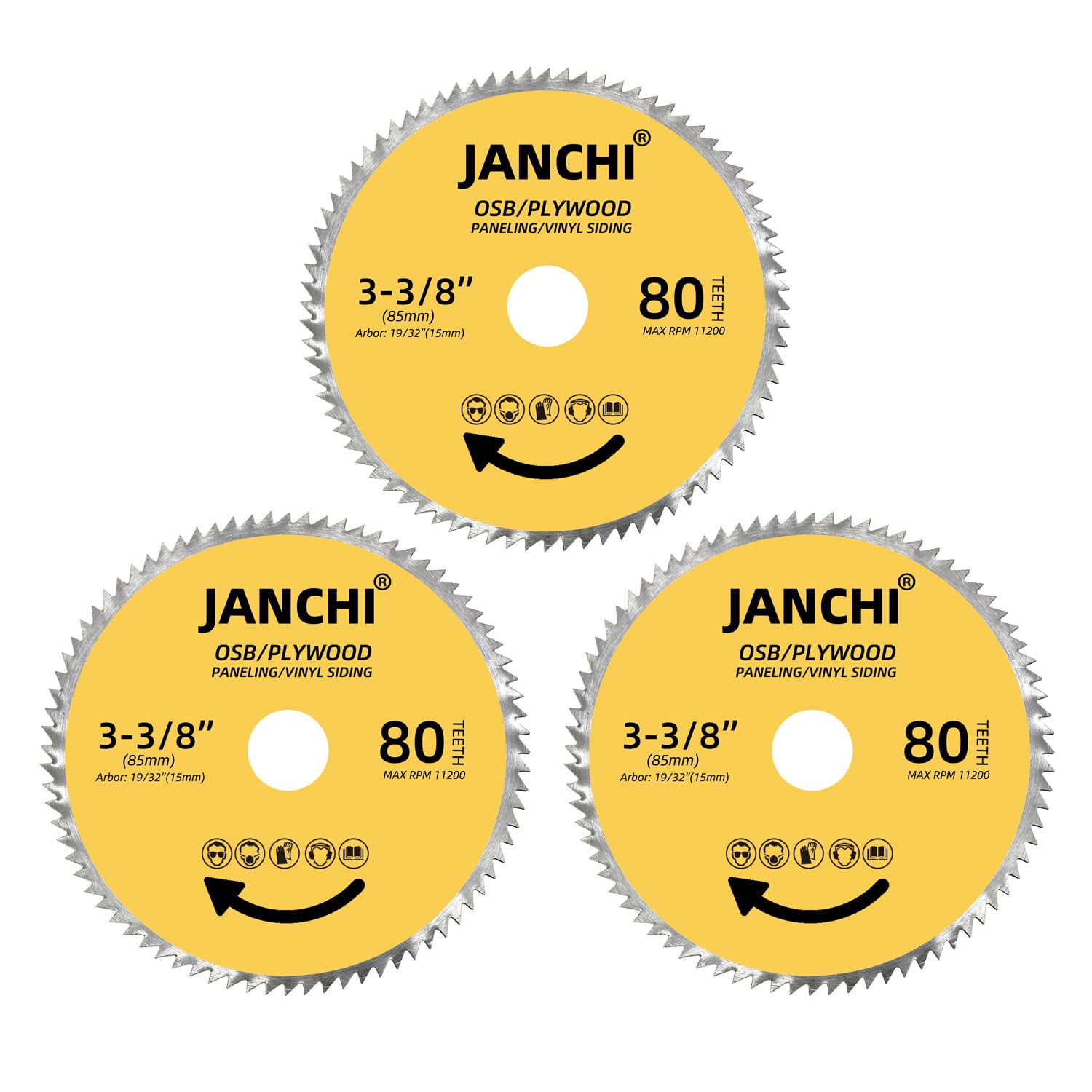 3Pack 3-3/8 Inch 80T Circular Saw Blade 19/32 Inch (15Mm) Arbor, Plywood, OSB, P gallery