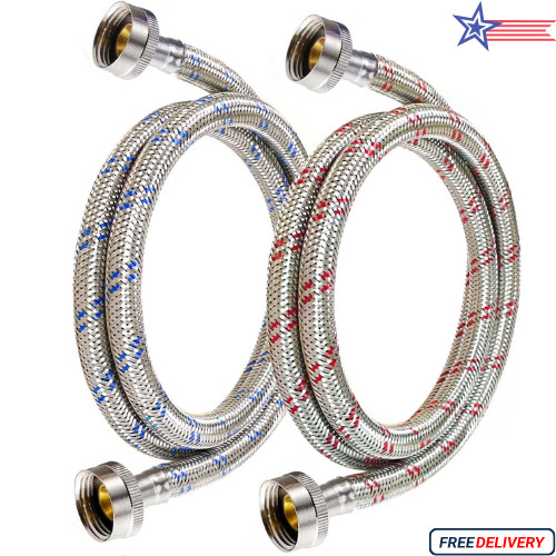 4 Ft Washing Machine Hoses, 2 Packs Premium Stainless Steel Washer Hoses Burst P gallery