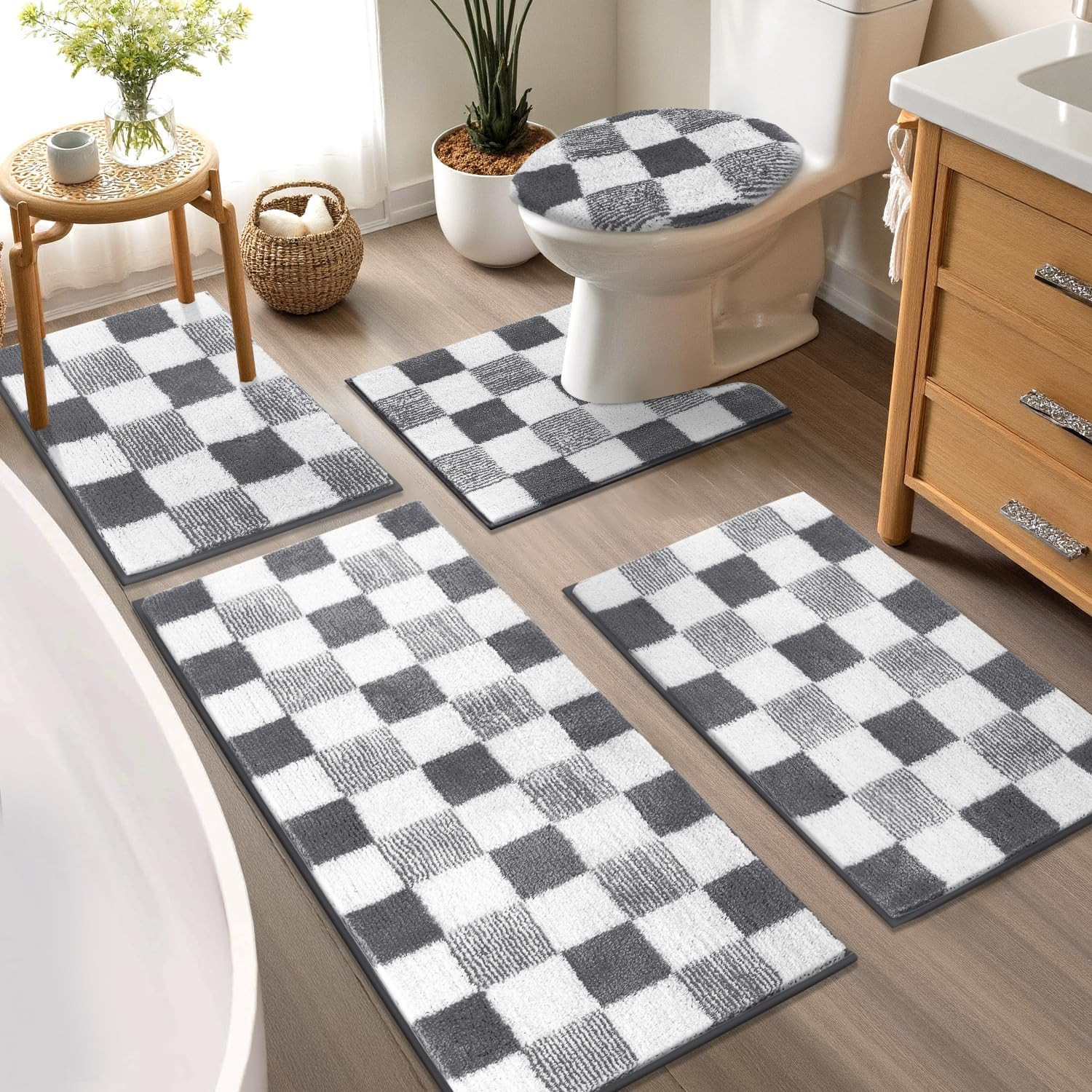 Yamaziot Checkered Bathroom Rug Sets 5 Piece, Non-Slip Ultra Absorbent Microfibe gallery