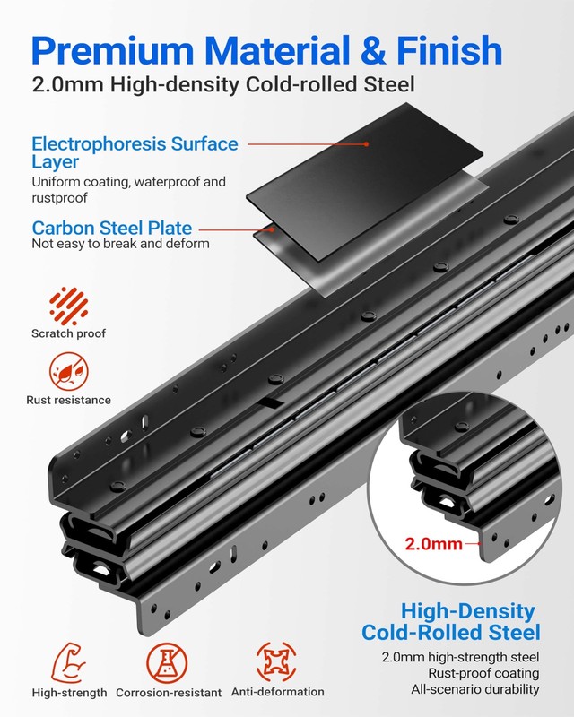 Bottom Mount Drawer Slides, 265 lbs Capacity Heavy Duty Full Extension Rails ... gallery