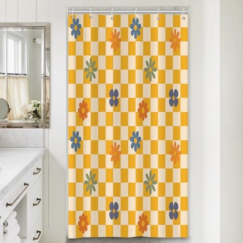 Yellow Checkered Boho Shower Curtain Set 60x72 Inches Colorful 60x72Inches gallery